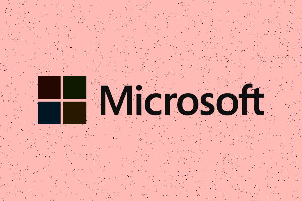 Microsoft logo with four-colour square icon on a textured pink background with small speckles.