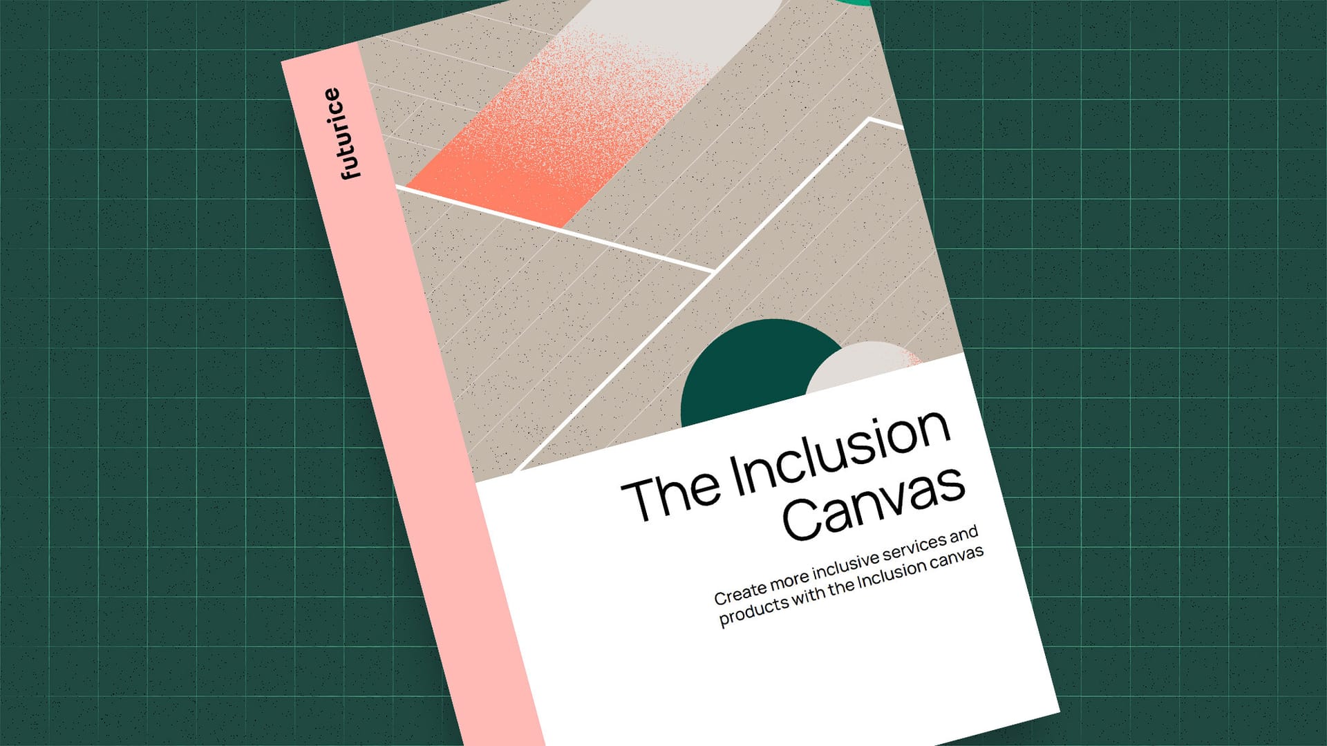 Book cover titled "The Inclusion Canvas" with abstract geometric design featuring coral and green elements on a beige background.