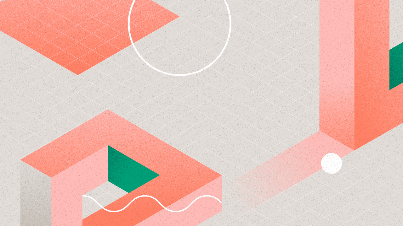 A graphic illustration showing impossible architectural pillars that are optical illusions