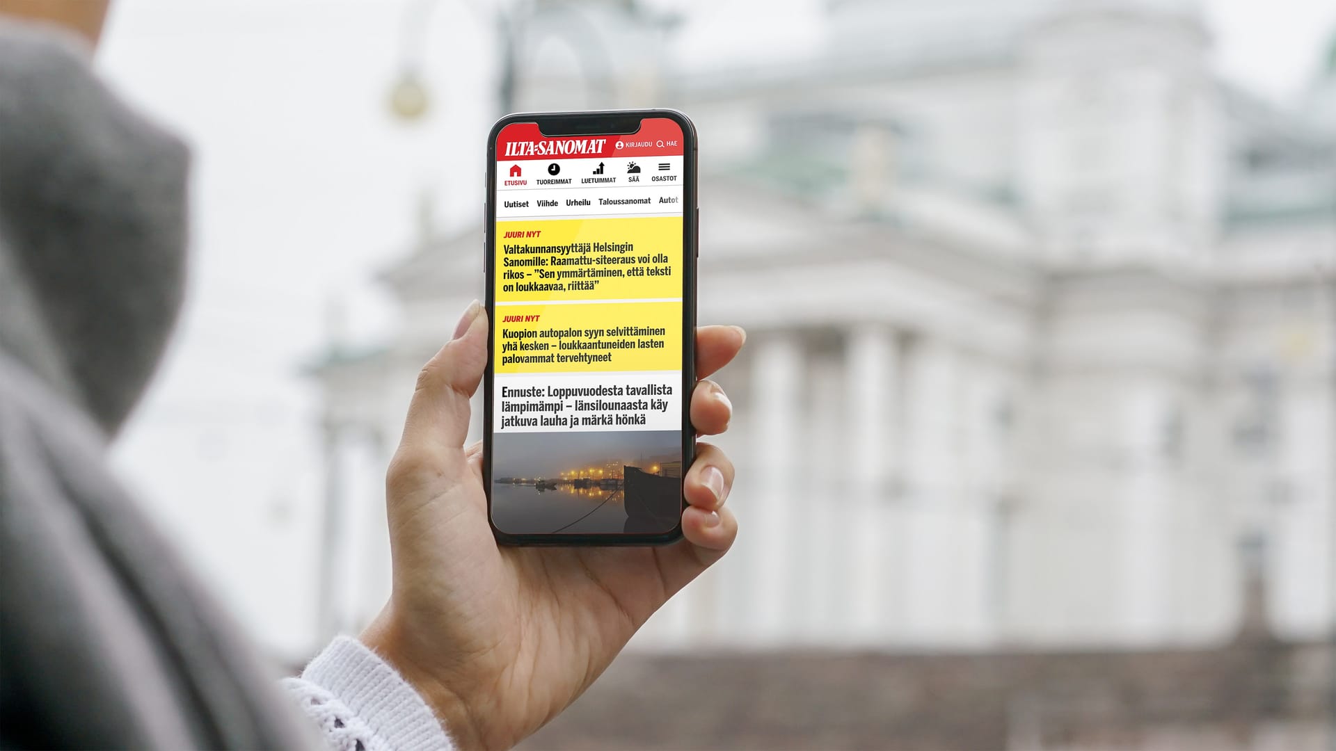 Mockup of the Ilta-Sanomat mobile Frontpage